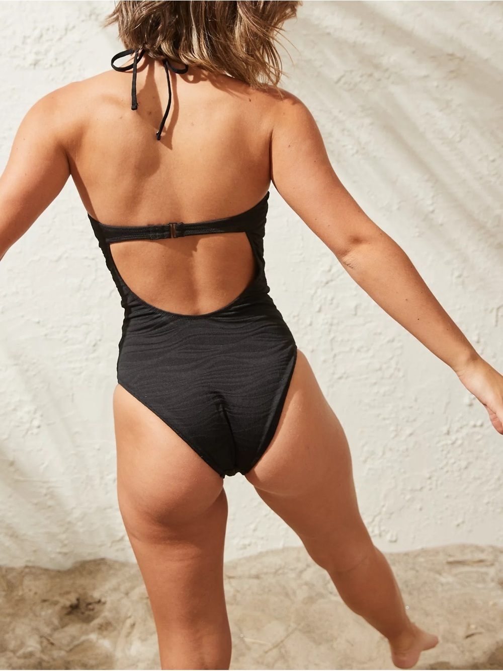 Aerie Jacquard Halter One Piece Swimsuit - Black